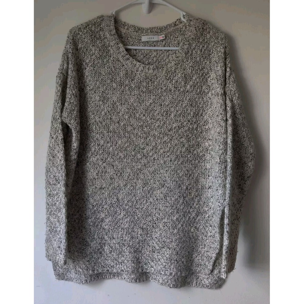 Lush Sweater Womens Knit Long Sleeve Crew Neck‎ Cream/Black/Gray Size Small/Med